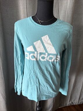 adidas Light Aqua Long Sleeve Tee with White Logo